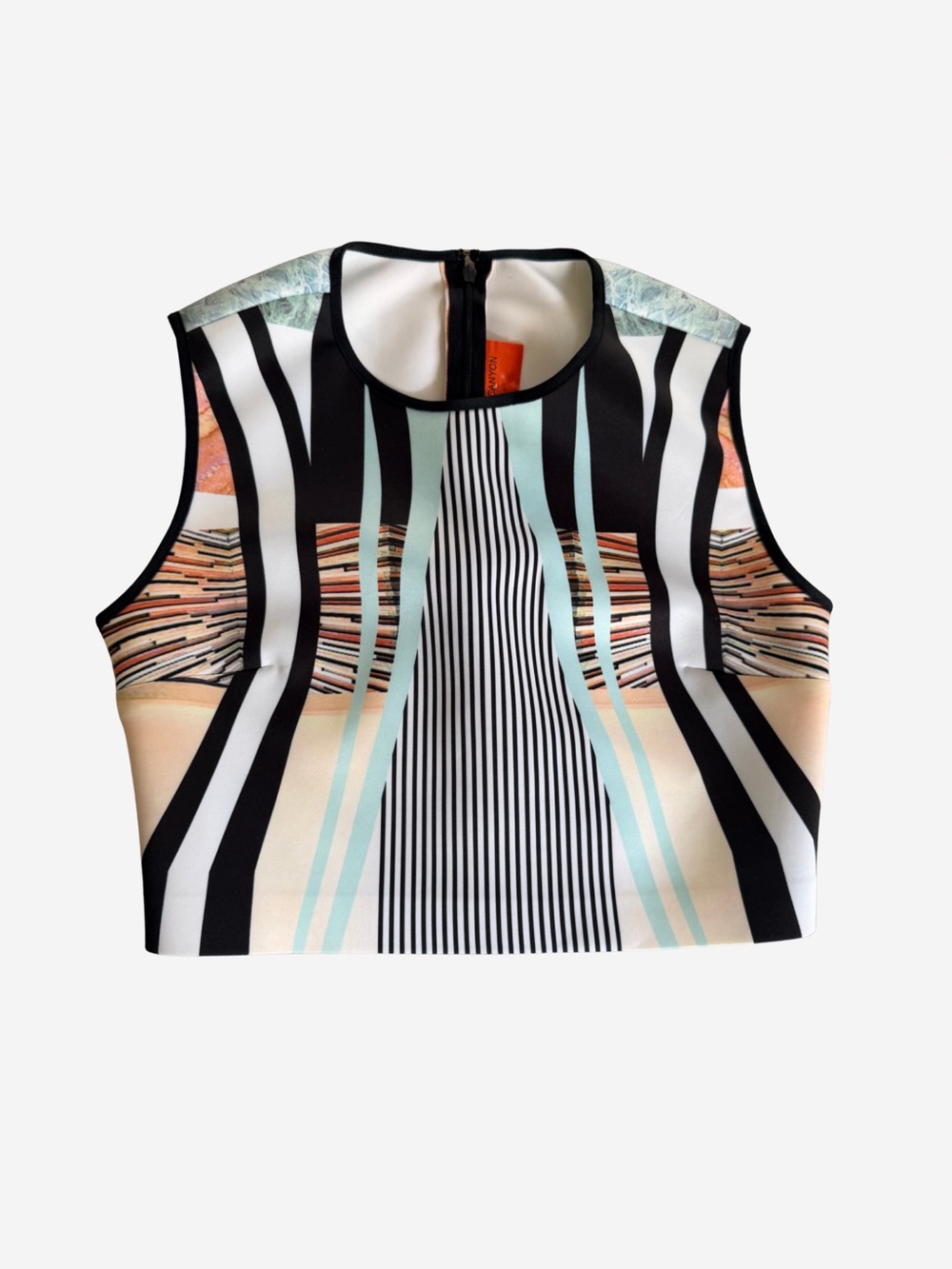 Clover Canyon Striped Multicolor Crop Top - Black, Cream & Mint